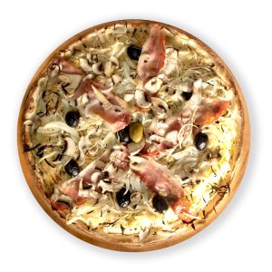 Pizza de fugazzeta con panceta