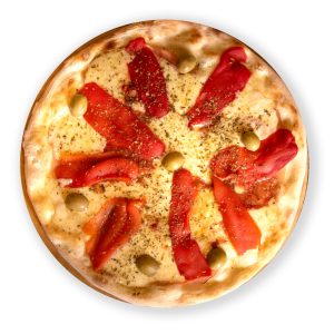 Pizza de jamón y morrones