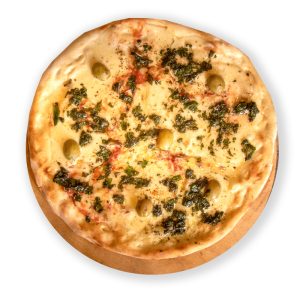 Pizza de muzzarella y albahaca